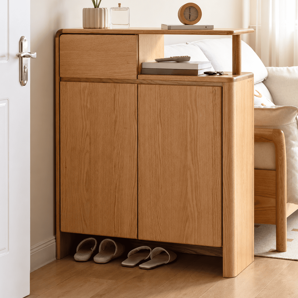 Conroe Natural Solid Oak Shoe Cabinet