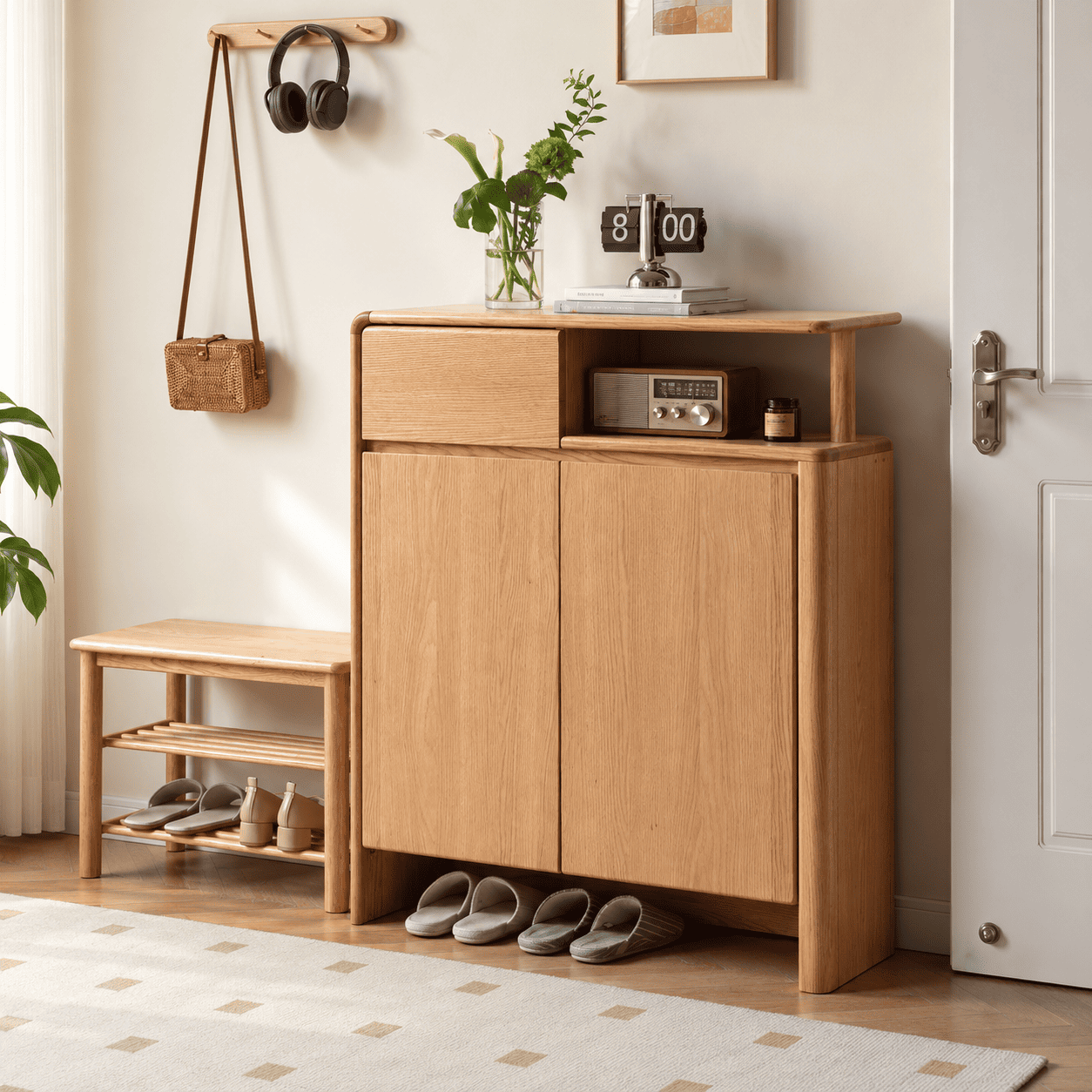 Conroe Natural Solid Oak Shoe Cabinet