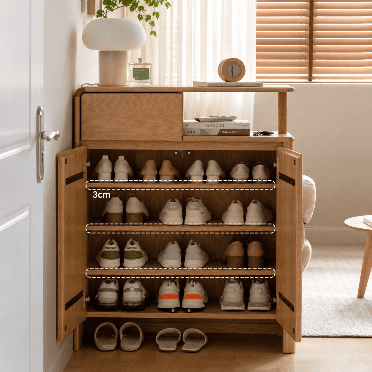 Conroe Natural Solid Oak Shoe Cabinet