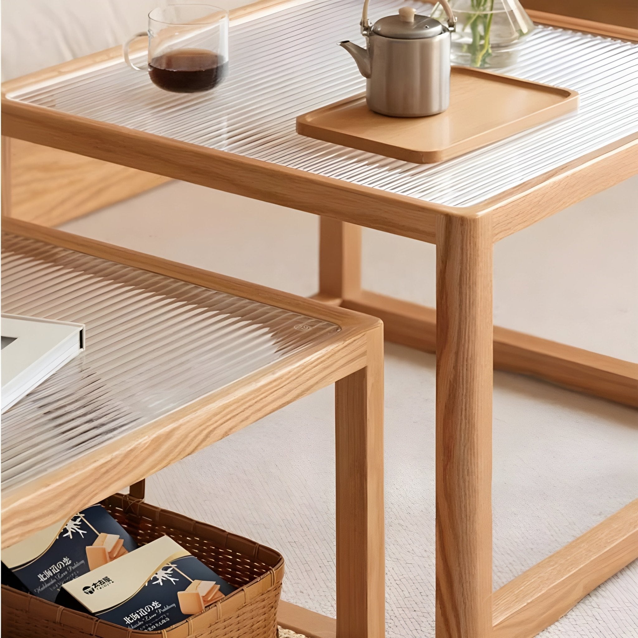 Crystal Natural Solid Oak Coffee Table Set | glass coffee table with NZ delivery | Oak Furniture Store