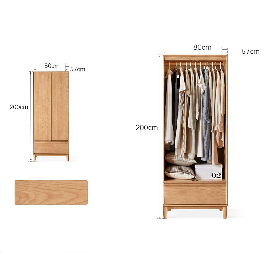 Dorno Solid Oak Wardrobe with Bottom Drawer - Oak Furniture Store