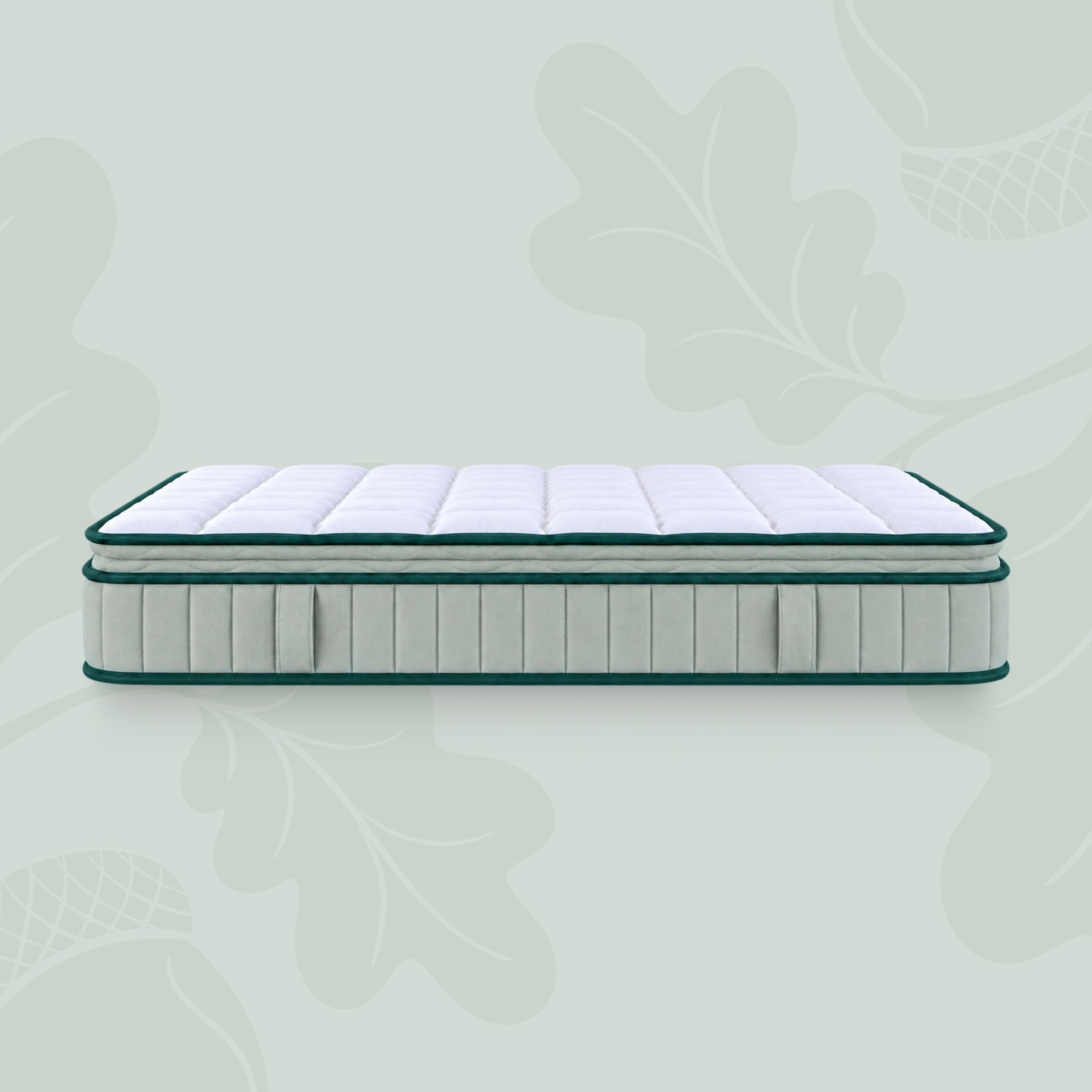 DoubleComfort Pocket Spring Mattress side profile showing quilted top, green edging and supportive mattress depth