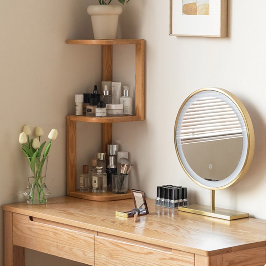 Elle Natural Solid Oak Desktop Corner Shelf | Oak Furniture Store