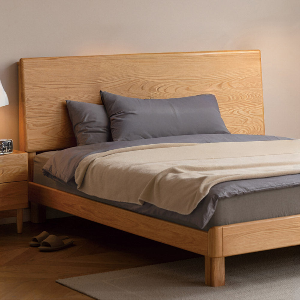 Endrinal Natural Solid Oak Bed Frame with Adjustable Headboard