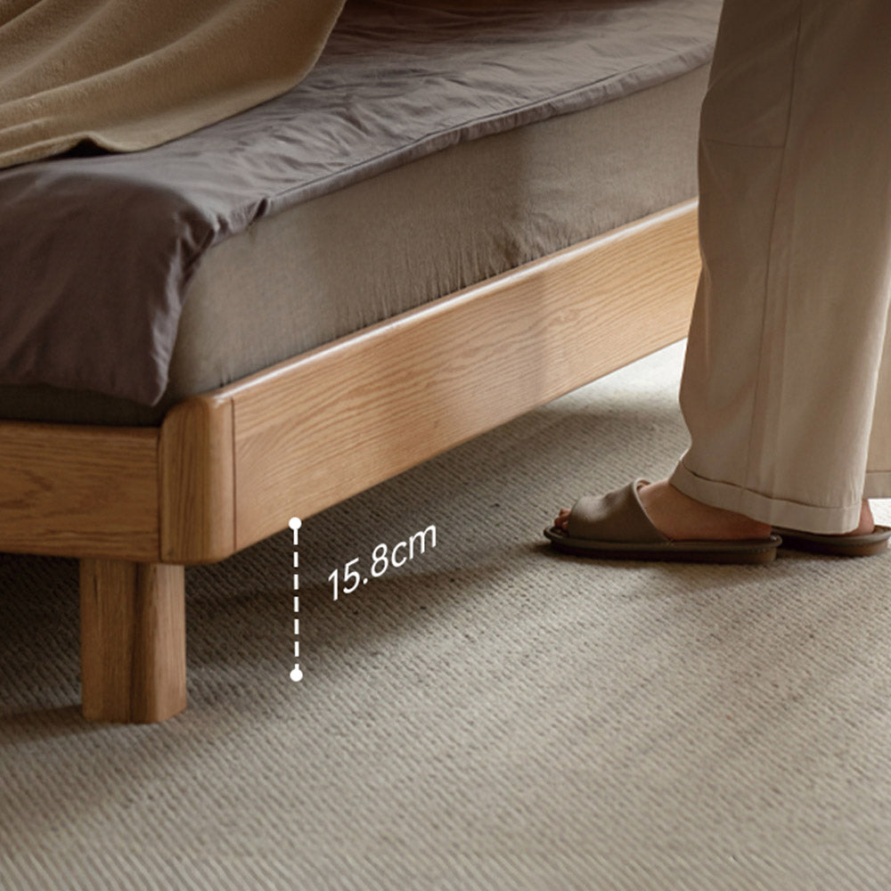 Endrinal Natural Solid Oak Bed Frame with Adjustable Headboard