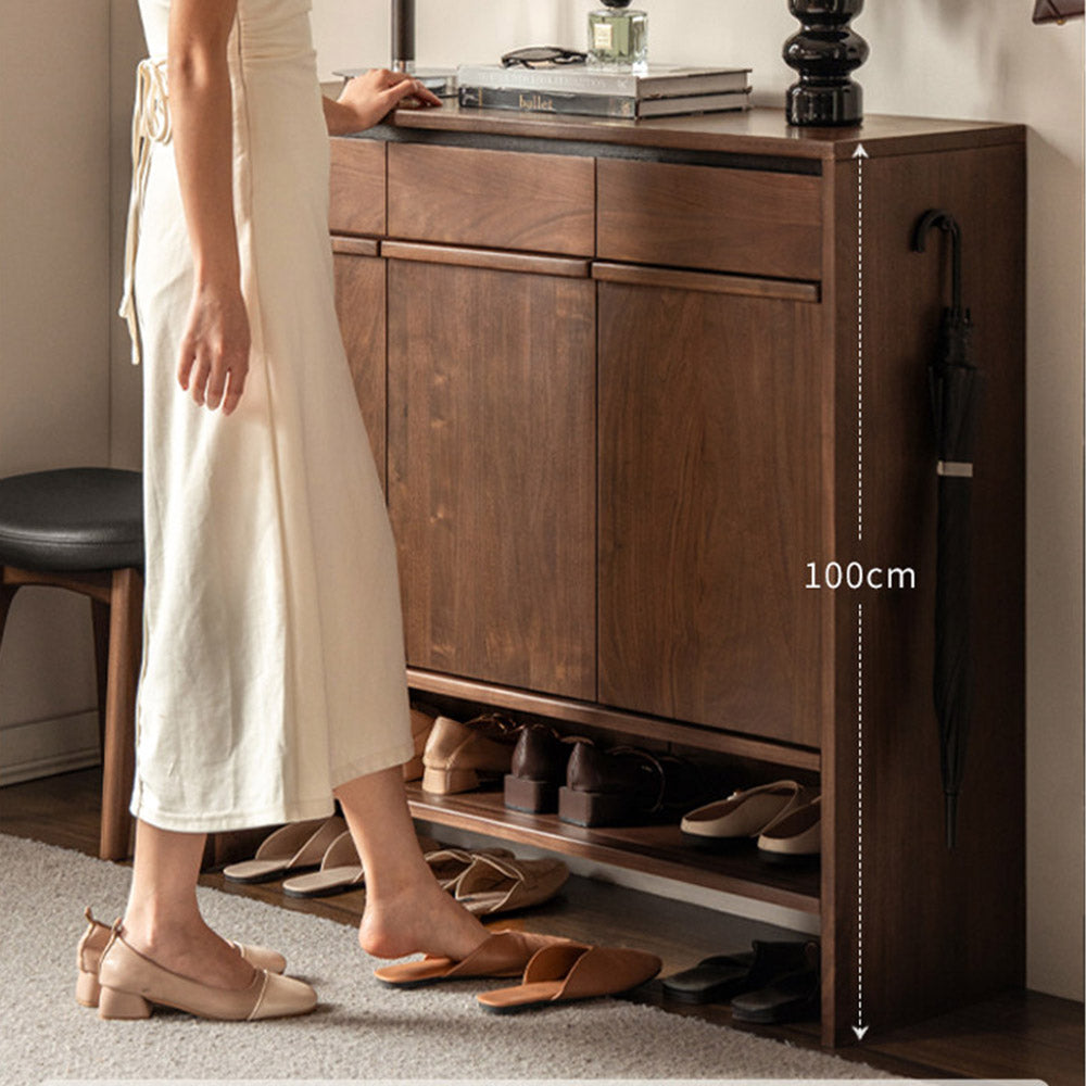 Enna Natural Solid Walnut Shoe Cabinet