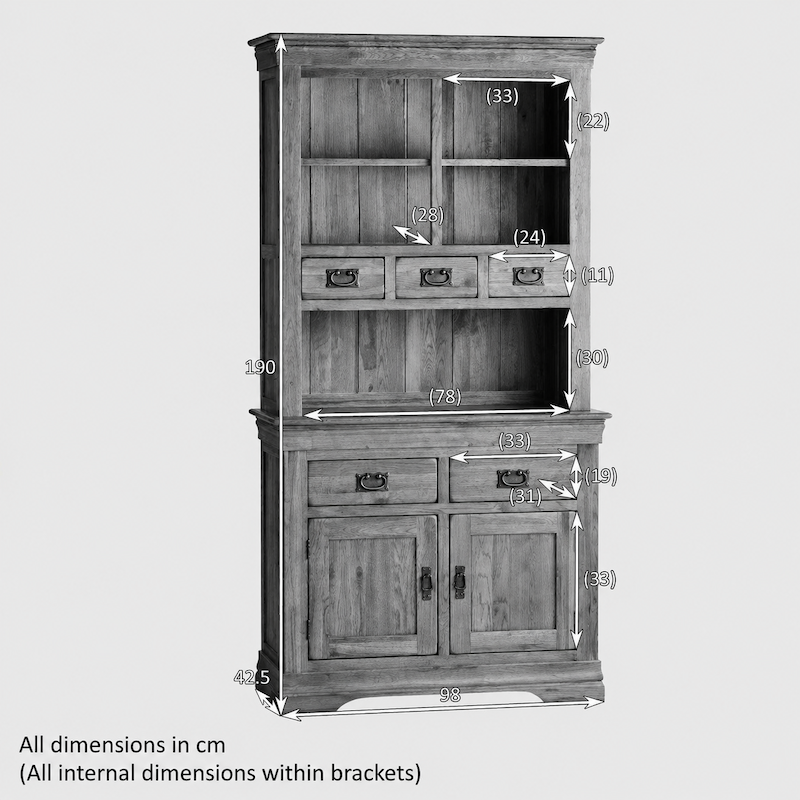 French Rustic Solid Oak Hutch Dresser