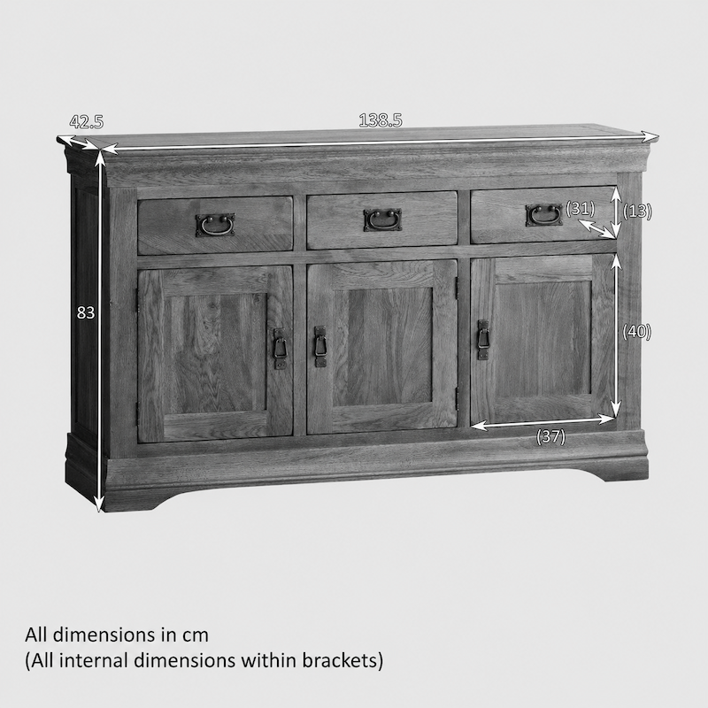 French Rustic Solid Oak Large Sideboard