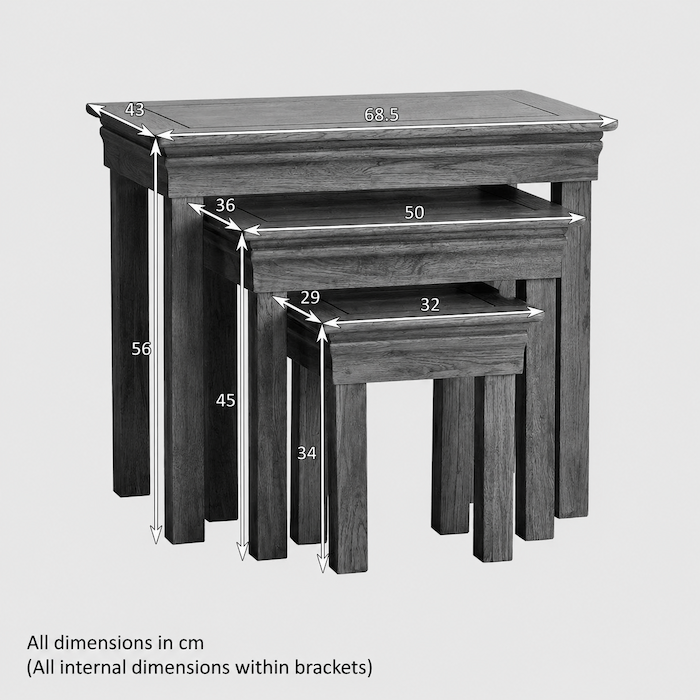French Rustic Solid Oak Nest of Tables