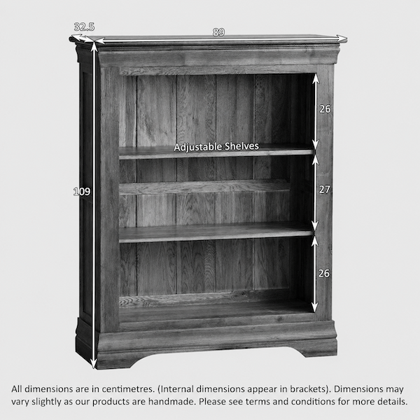 French Rustic Solid Oak Small Bookcase