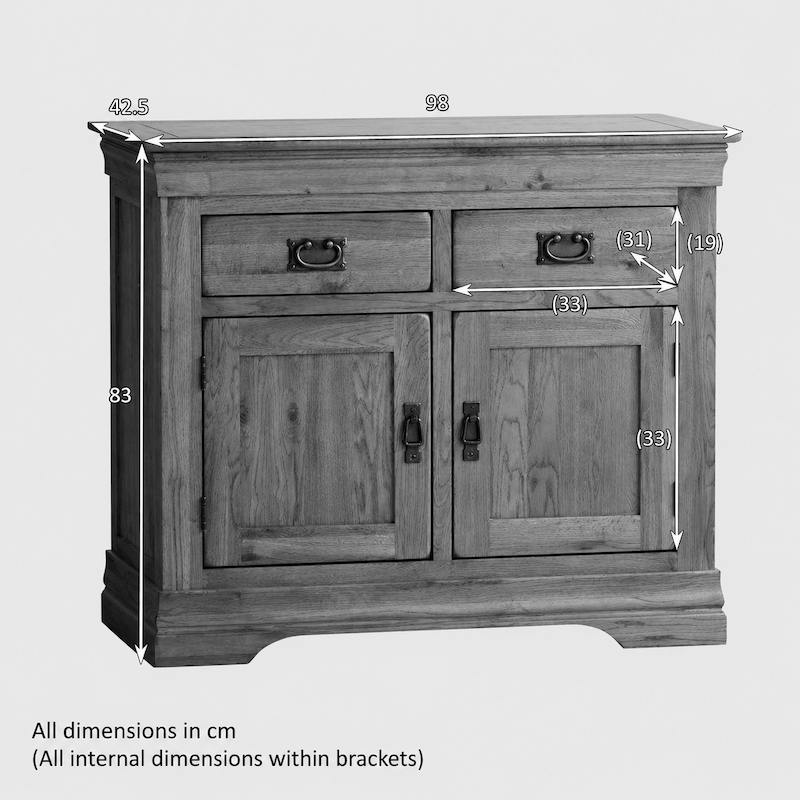 French Rustic Solid Oak Small Sideboard