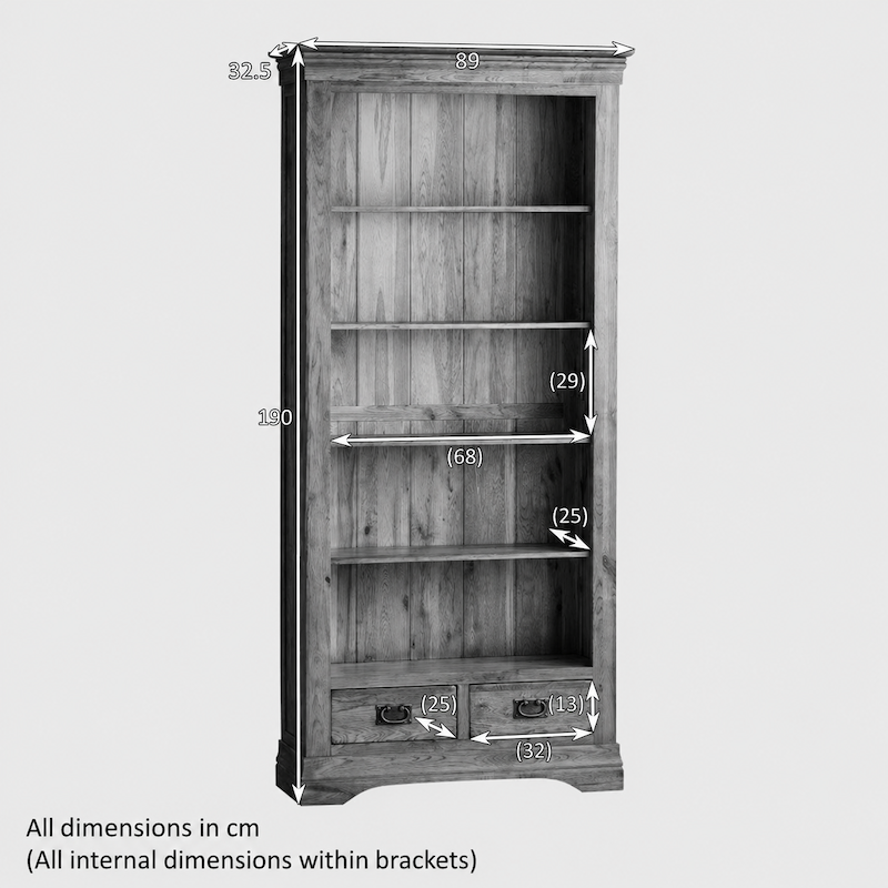French Rustic Solid Oak Tall Bookcase