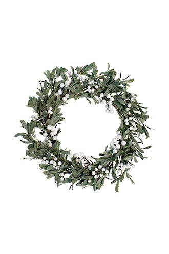 Frosted Mistletoe Wreath White Berries FXW993L - Oak Furniture Store