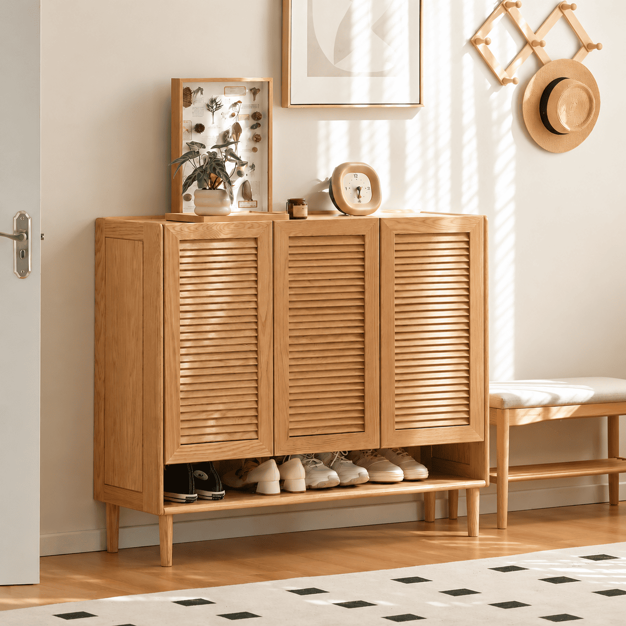 Greeley Natural Solid Oak Shoe Cabinet