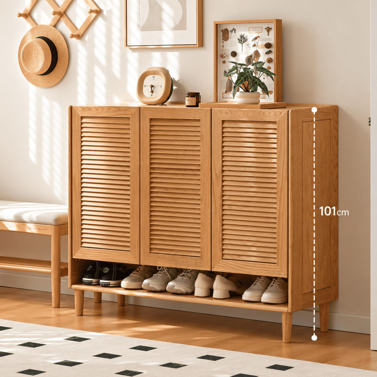 Greeley Natural Solid Oak Shoe Cabinet