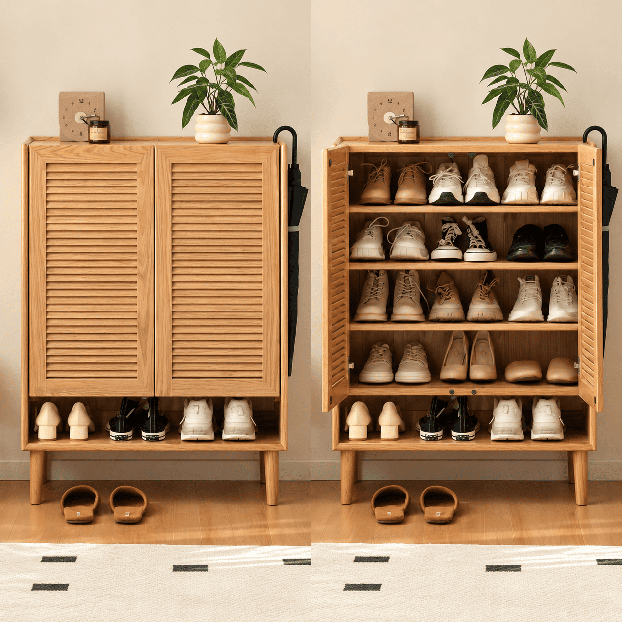 Greeley Natural Solid Oak Shoe Cabinet