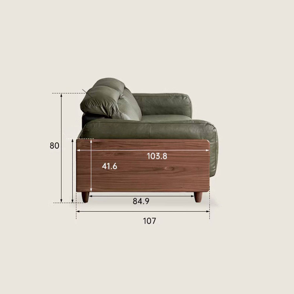 Hamburg Black Walnut Genuine Leather Sofa with Adjustable Headrest