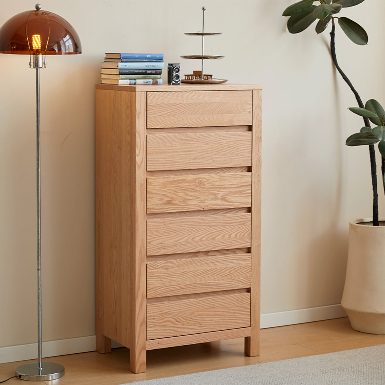 Humbie Natural Solid Oak 6 Drawers Tall Boy