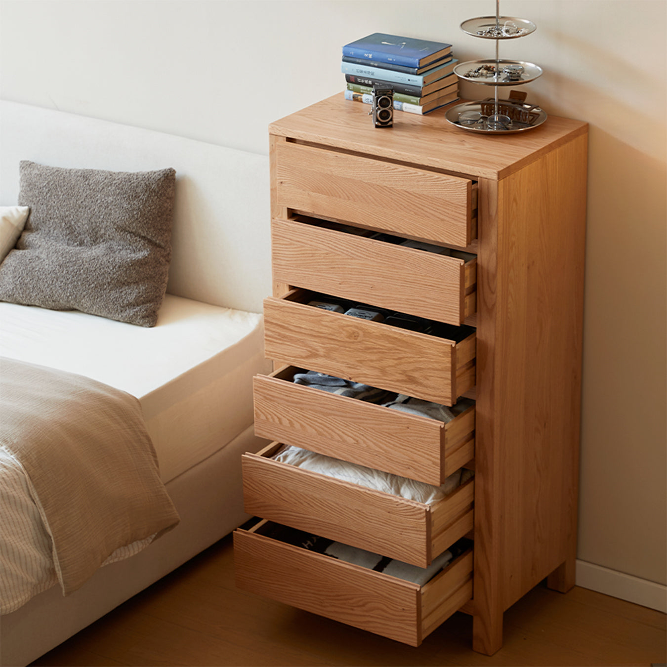 Humbie Natural Solid Oak 6 Drawers Tall Boy