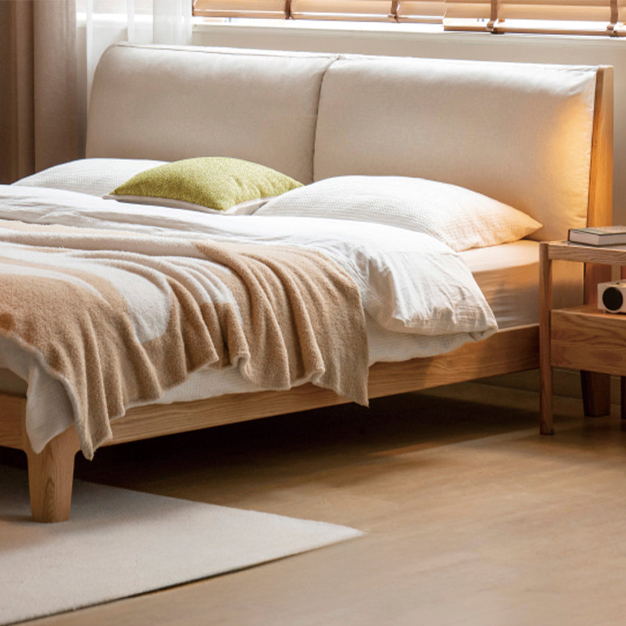 Humbie Natural Solid Oak Cushion Back Bed Frame