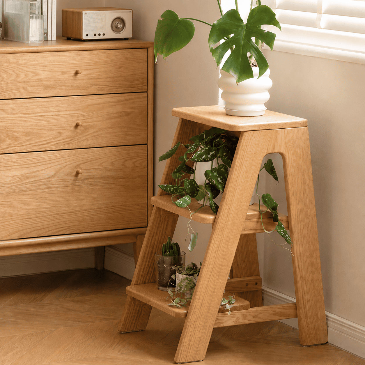 Humbie Natural Solid Oak Stool Ladder