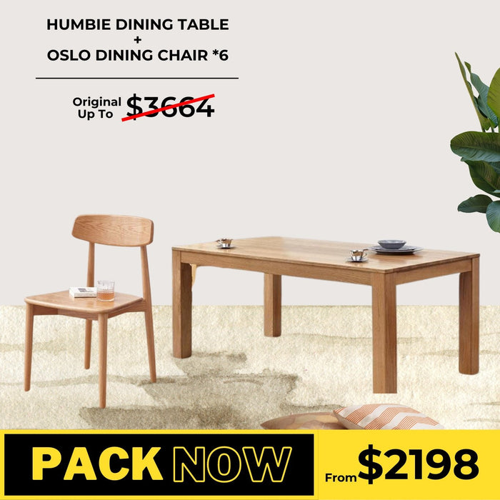 Humbie Solid Oak Dining Table and Oslo Chair Package