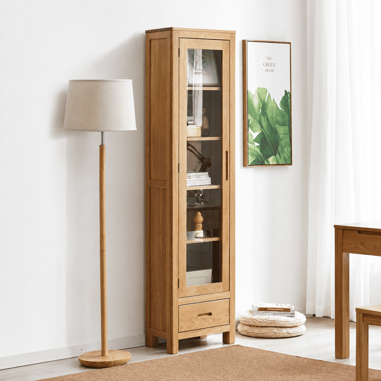 Humbie Solid Oak Slim Display Cabinet