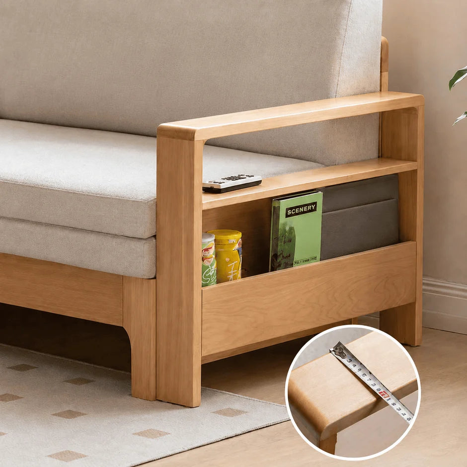 Hyogo solid oak sofa bed with pull-out daybed design and warm natural timber frame