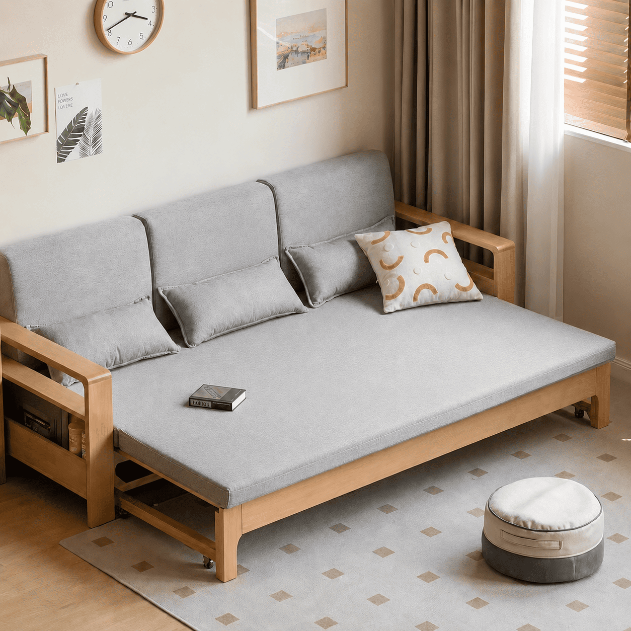 Hyogo Natural Solid Oak Sofa Bed
