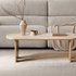 Irving oak coffee table showing 36.8 cm height with light ceramic tabletop