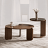 Jelling solid oak coffee table set in walnut colour with rounded wood supports and modern living room styling