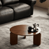 Jelling round solid oak coffee table in walnut colour with wide curved legs