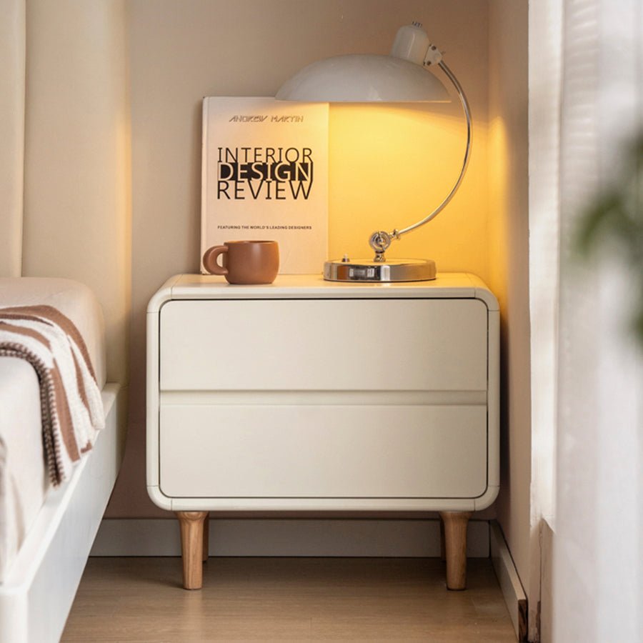 Kemi Cream Rubber Wood Painted Bedside Table - Oak Furniture Store