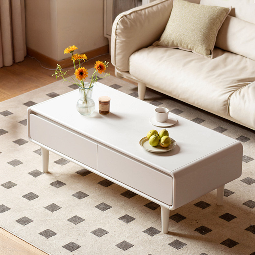 Kemi Cream Solid Rubber Wood Painted Coffee Table