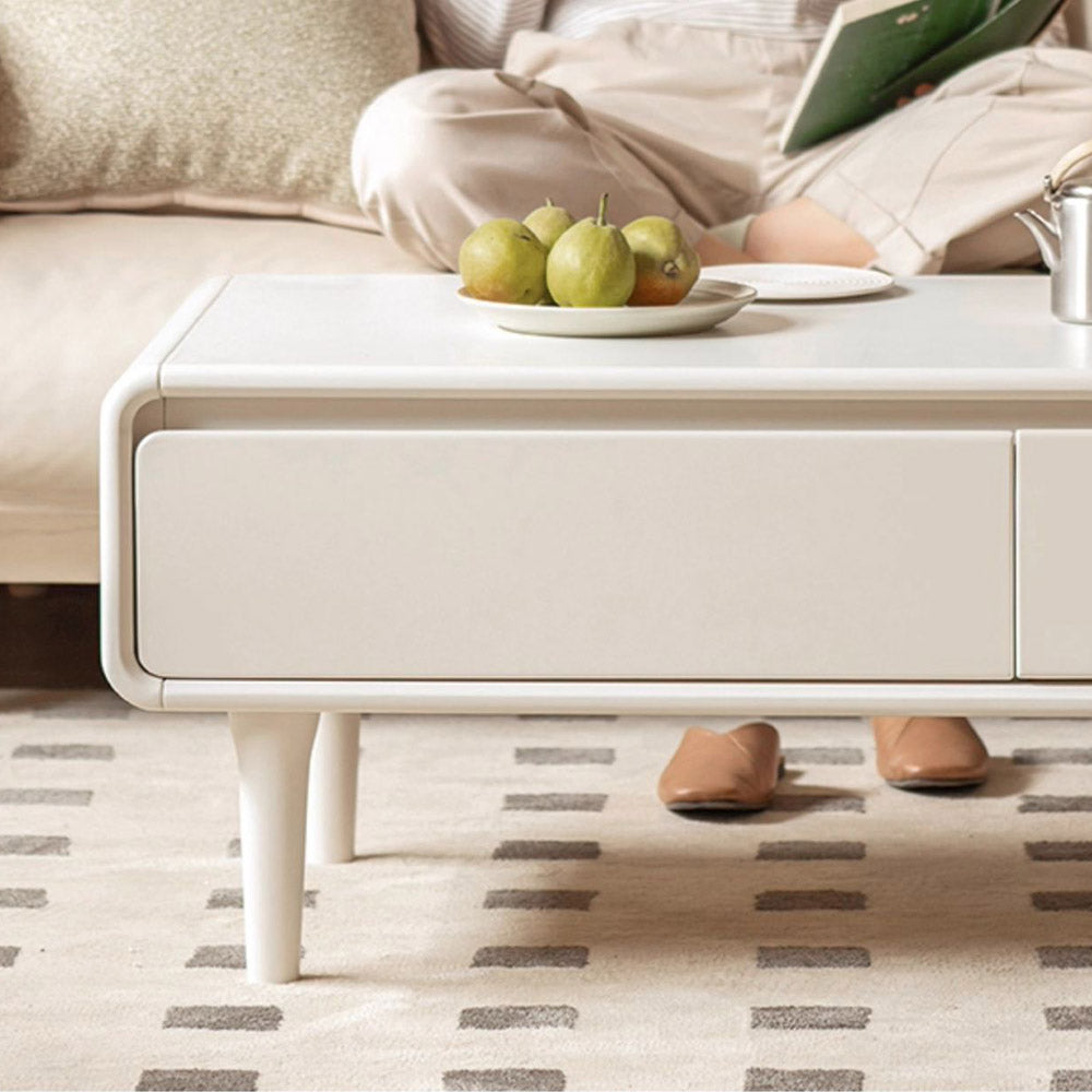 Kemi Cream Solid Rubber Wood Painted Coffee Table