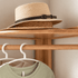 Close up of Kent natural solid oak coat rack top shelf and hanging rail detail