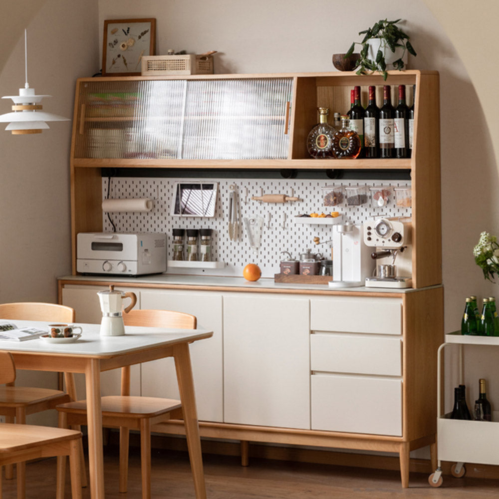 Korge Solid Beech Sideboard with Hutch Dresser Top