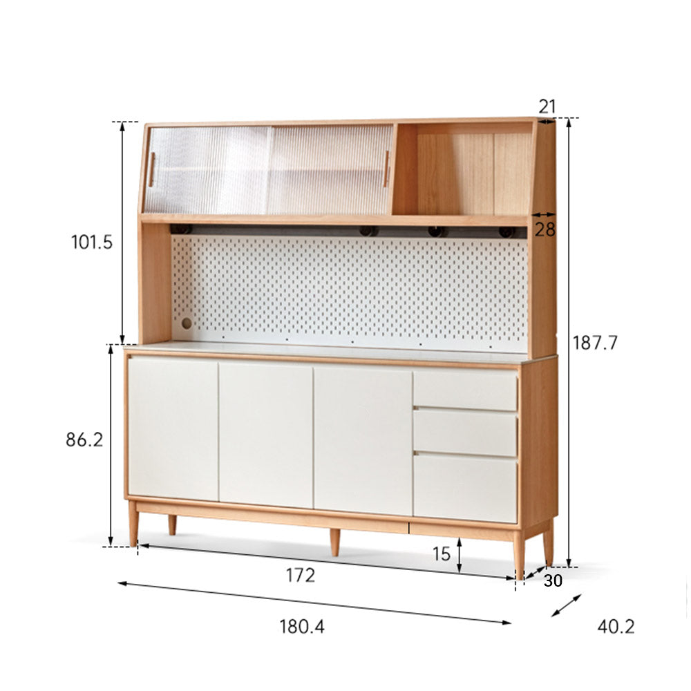 Korge Solid Beech Sideboard with Hutch Dresser Top