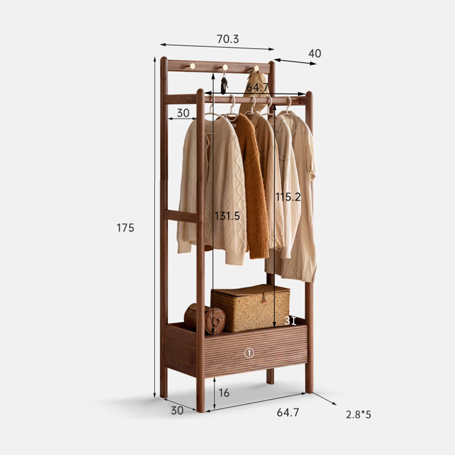 Lanester Natural Solid Walnut Coat Rack