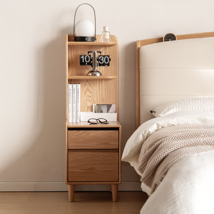 Lannion Natural Solid Oak Bedside Table with Hutch