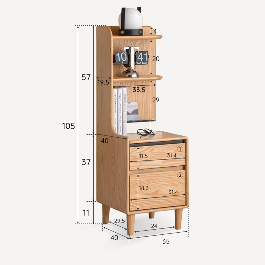 Lannion Natural Solid Oak Bedside Table with Hutch