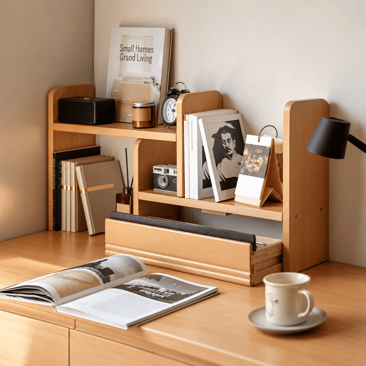 Lathum Natural Solid Beech Desktop Shelf