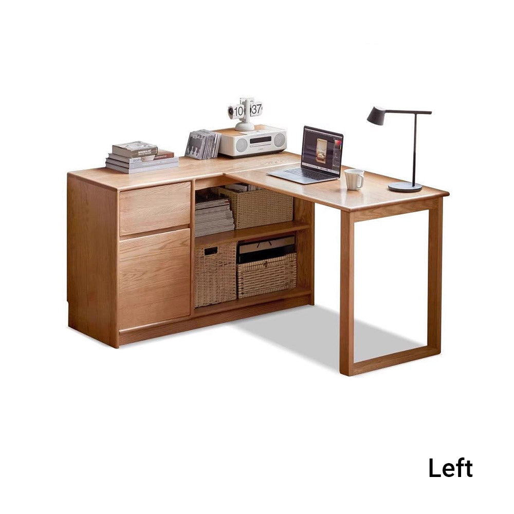 Lazio Natural Solid Oak Return Storage Desk with Hutch