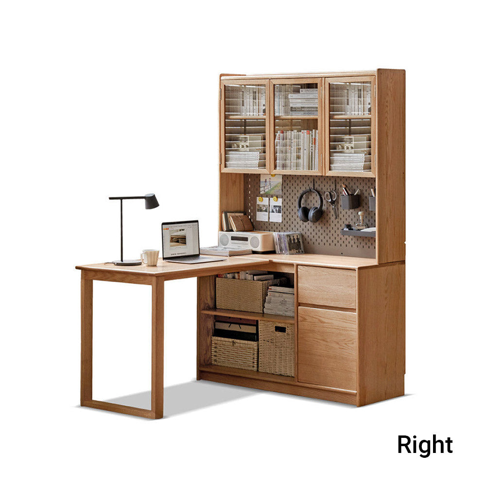 Lazio Natural Solid Oak Return Storage Desk with Hutch