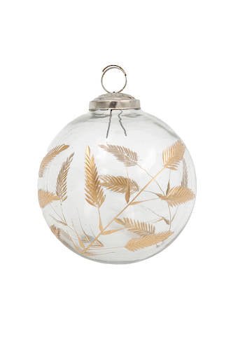 Leaf Cut Glass Bauble Clear Gold 10CM F3030204 - Oak Furniture Store