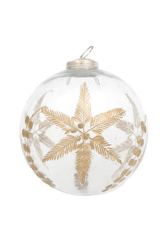 Leaf Cut Glass Bauble Clear Gold 12CM F3030205