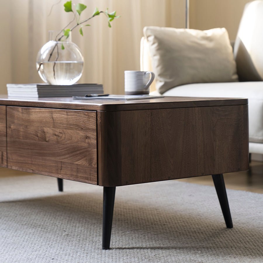 Leeds Natural Solid Walnut Coffee Table | wooden coffee table with drawers for NZ living room | Oak Furniture Store