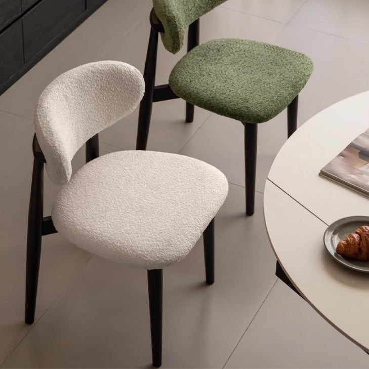 Solid oak charcoal dining chair with modern fabric upholstery and minimalist dining room styling
