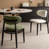 Leese Solid Oak Dining Chair in Charcoal Finish with soft upholstered seat and curved backrest