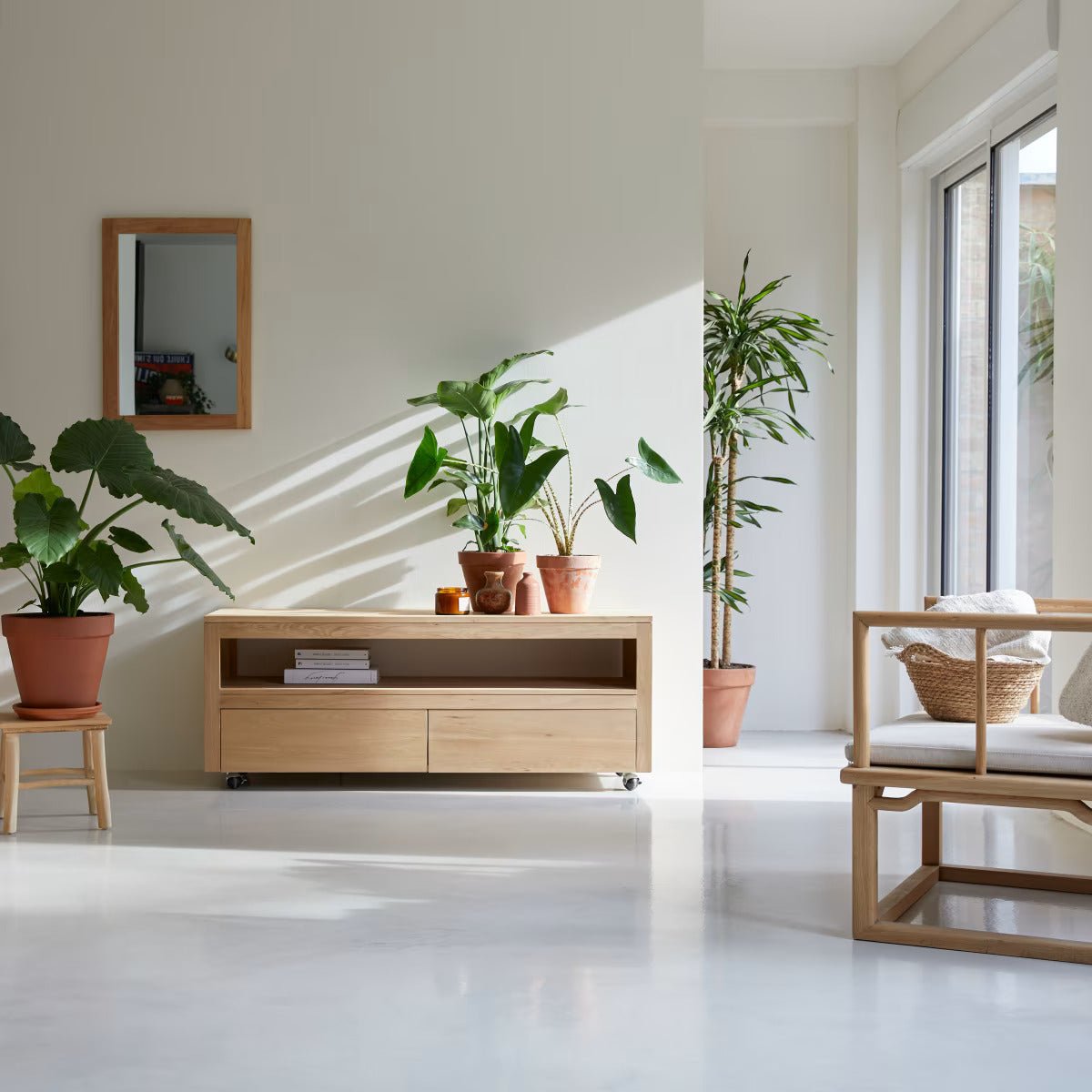 Liden Solid Oak Caster Feet TV Unit - Oak Furniture Store